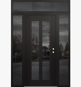 Diamond C14 64" x 96" black/black mirrored Glass Panel black LHI with 2 Sidelites and Transom mirrored Glass