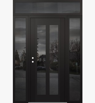 Diamond C14 64" x 96" black/black mirrored Glass Panel black RHI with 2 Sidelites and Transom mirrored Glass