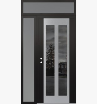 Diamond C14 50" x 96" black/black mirrored Glass Panel stainless steel RHI with Sidelite and Transom frosted Glass