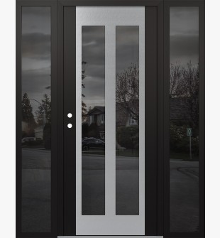 Diamond C14 68" x 80" black/black mirrored Glass Panel stainless steel RHI with 2 Sidelites mirrored Glass