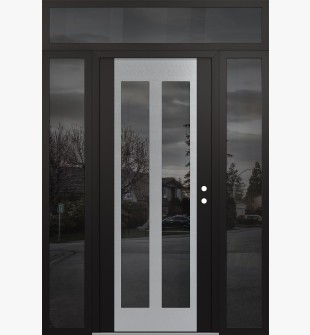Diamond C14 64" x 96" black/black mirrored Glass Panel stainless steel LHI with 2 Sidelites and Transom mirrored Glass