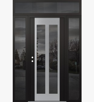 Diamond C14 68" x 96" black/black mirrored Glass Panel stainless steel RHI with 2 Sidelites and Transom mirrored Glass