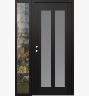 Diamond C14 52" x 80" black/white frosted Glass Panel black RHI with Sidelite clear Glass