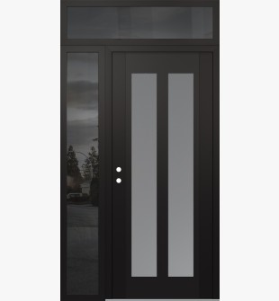 Diamond C14 48" x 96" black/white frosted Glass Panel black RHI with Sidelite and Transom mirrored Glass