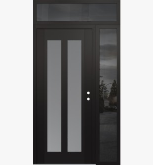 Diamond C14 48" x 96" black/white frosted Glass Panel black LHI with Sidelite and Transom mirrored Glass