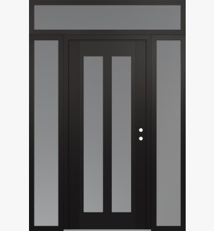 Diamond C14 60" x 96" black/white frosted Glass Panel black LHI with 2 Sidelites and Transom frosted Glass