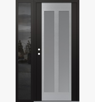 Diamond C14 52" x 80" black/white frosted Glass Panel stainless steel RHI with Sidelite mirrored Glass