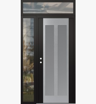 Diamond C14 52" x 96" black/white frosted Glass Panel stainless steel RHI with Sidelite and Transom clear Glass