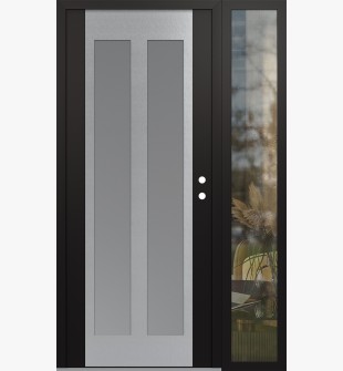 Diamond C14 52" x 80" black/white frosted Glass Panel stainless steel LHI with Sidelite clear Glass