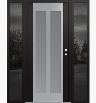 Diamond C14 60" x 80" black/white frosted Glass Panel stainless steel LHI with 2 Sidelites mirrored Glass