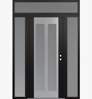 Diamond C14 60" x 96" black/white frosted Glass Panel stainless steel LHI with 2 Sidelites and Transom frosted Glass