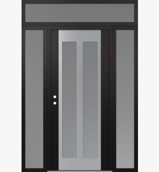 Diamond C14 64" x 96" black/white frosted Glass Panel stainless steel RHI with 2 Sidelites and Transom frosted Glass