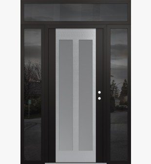 Diamond C14 68" x 96" black/white frosted Glass Panel stainless steel LHI with 2 Sidelites and Transom mirrored Glass