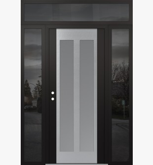 Diamond C14 60" x 96" black/white frosted Glass Panel stainless steel RHI with 2 Sidelites and Transom mirrored Glass