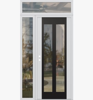 Diamond C14 50" x 96" white/white clear Glass Panel black RHI with Sidelite and Transom clear Glass
