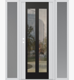 Diamond C14 64" x 80" white/white clear Glass Panel black RHI with 2 Sidelites frosted Glass
