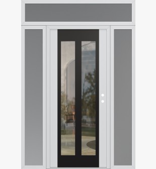 Diamond C14 68" x 96" white/white clear Glass Panel black LHI with 2 Sidelites and Transom frosted Glass