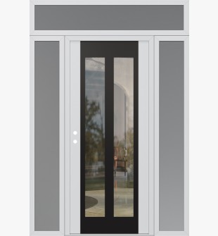 Diamond C14 68" x 96" white/white clear Glass Panel black RHI with 2 Sidelites and Transom frosted Glass