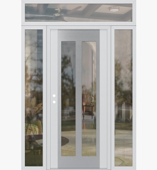 Diamond C14 60" x 96" white/white clear Glass Panel stainless steel RHI with 2 Sidelites and Transom clear Glass