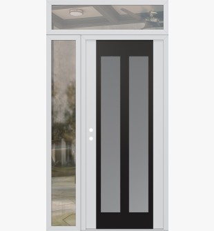 Diamond C14 52" x 96" white/white frosted Glass Panel black RHI with Sidelite and Transom clear Glass