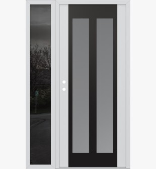 Diamond C14 50" x 80" white/white frosted Glass Panel black LHI with Sidelite mirrored Glass