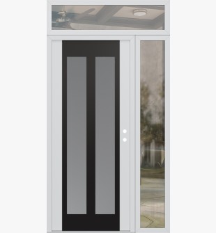 Diamond C14 50" x 96" white/white frosted Glass Panel black LHI with Sidelite and Transom clear Glass