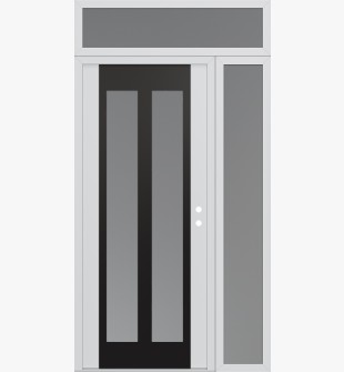 Diamond C14 52" x 96" white/white frosted Glass Panel black LHI with Sidelite and Transom frosted Glass