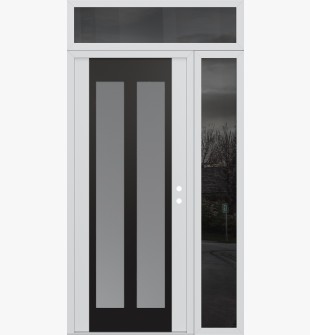 Diamond C14 52" x 96" white/white frosted Glass Panel black LHI with Sidelite and Transom mirrored Glass
