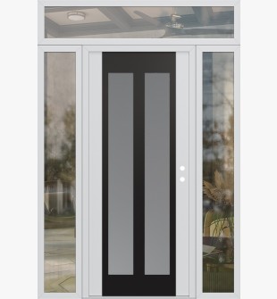 Diamond C14 68" x 96" white/white frosted Glass Panel black LHI with 2 Sidelites and Transom clear Glass