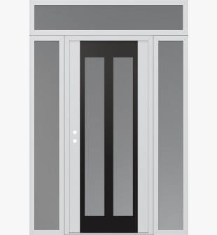 Diamond C14 64" x 96" white/white frosted Glass Panel black RHI with 2 Sidelites and Transom frosted Glass