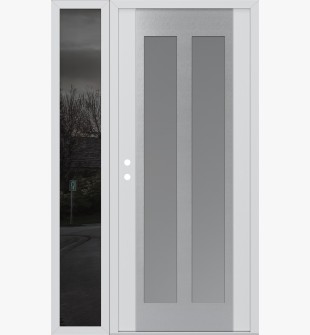 Diamond C14 52" x 80" white/white frosted Glass Panel stainless steel RHI with Sidelite mirrored Glass