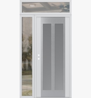 Diamond C14 50" x 96" white/white frosted Glass Panel stainless steel RHI with Sidelite and Transom clear Glass