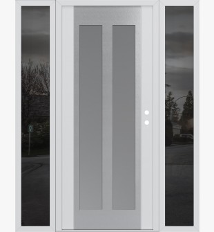 Diamond C14 68" x 80" white/white frosted Glass Panel stainless steel LHI with 2 Sidelites mirrored Glass