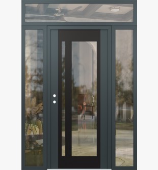 Diamond C15 64" x 96" anthracite/anthracite clear Glass Panel black RHI with 2 Sidelites and Transom clear Glass