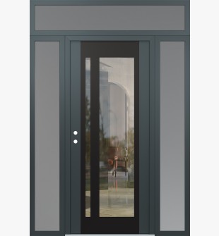 Diamond C15 64" x 96" anthracite/anthracite clear Glass Panel black RHI with 2 Sidelites and Transom frosted Glass