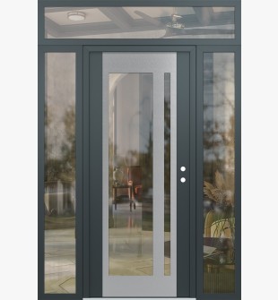 Diamond C15 60" x 96" anthracite/anthracite clear Glass Panel stainless steel LHI with 2 Sidelites and Transom clear Glass