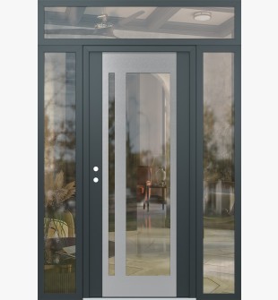 Diamond C15 64" x 96" anthracite/anthracite clear Glass Panel stainless steel RHI with 2 Sidelites and Transom clear Glass