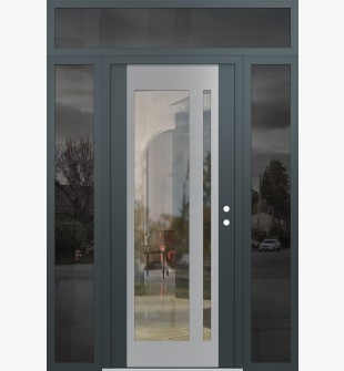 Diamond C15 60" x 96" anthracite/anthracite clear Glass Panel stainless steel LHI with 2 Sidelites and Transom mirrored Glass