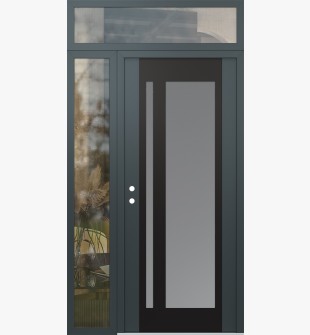 Diamond C15 52" x 96" anthracite/anthracite frosted Glass Panel black RHI with Sidelite and Transom clear Glass