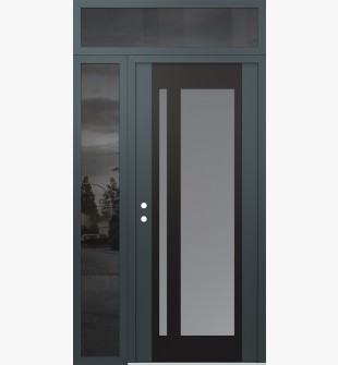Diamond C15 50" x 96" anthracite/anthracite frosted Glass Panel black RHI with Sidelite and Transom mirrored Glass