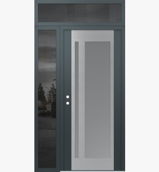 Diamond C15 52" x 96" anthracite/anthracite frosted Glass Panel stainless steel RHI with Sidelite and Transom mirrored Glass
