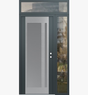 Diamond C15 50" x 96" anthracite/anthracite frosted Glass Panel stainless steel LHI with Sidelite and Transom clear Glass