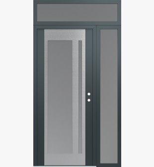 Diamond C15 48" x 96" anthracite/anthracite frosted Glass Panel stainless steel LHI with Sidelite and Transom frosted Glass