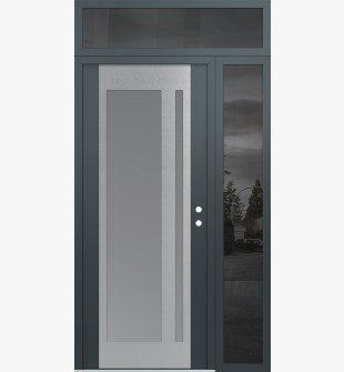 Diamond C15 52" x 96" anthracite/anthracite frosted Glass Panel stainless steel LHI with Sidelite and Transom mirrored Glass