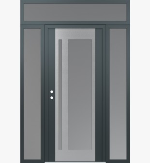 Diamond C15 60" x 96" anthracite/anthracite frosted Glass Panel stainless steel RHI with 2 Sidelites and Transom frosted Glass