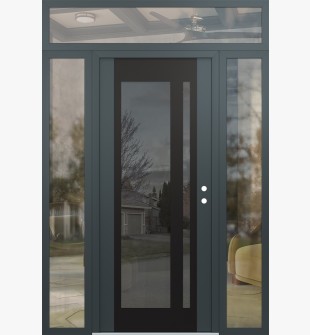 Diamond C15 60" x 96" anthracite/anthracite mirrored Glass Panel black LHI with 2 Sidelites and Transom clear Glass