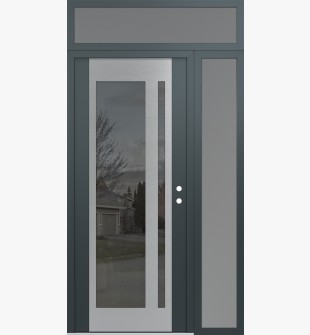 Diamond C15 52" x 96" anthracite/anthracite mirrored Glass Panel stainless steel LHI with Sidelite and Transom frosted Glass