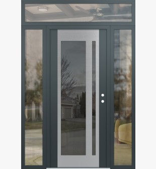 Diamond C15 60" x 96" anthracite/anthracite mirrored Glass Panel stainless steel LHI with 2 Sidelites and Transom clear Glass