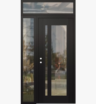 Diamond C15 50" x 96" black/black clear Glass Panel black RHI with Sidelite and Transom clear Glass