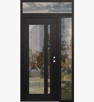 Diamond C15 48" x 96" black/black clear Glass Panel black LHI with Sidelite and Transom clear Glass